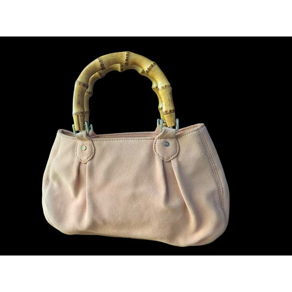 Ann Taylor LOFT Purse Blush Suede With Bamboo Handles - Picture 1 of 9